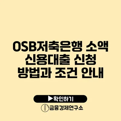 OSB저축은행 소액 신용대출 신청 방법과 조건 안내