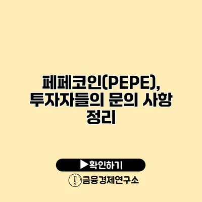 페페코인(PEPE), 투자자들의 문의 사항 정리