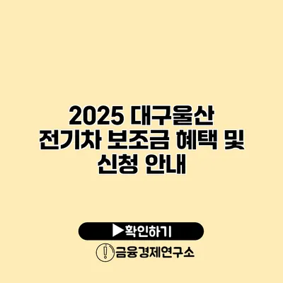 2025 대구/울산 전기차 보조금 혜택 및 신청 안내