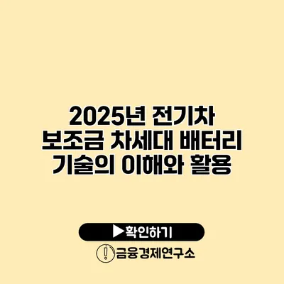 2025년 전기차 보조금 차세대 배터리 기술의 이해와 활용