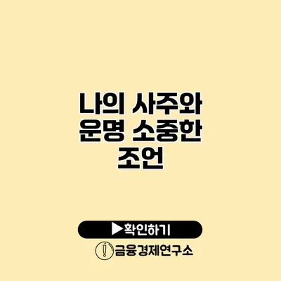 나의 사주와 운명 소중한 조언